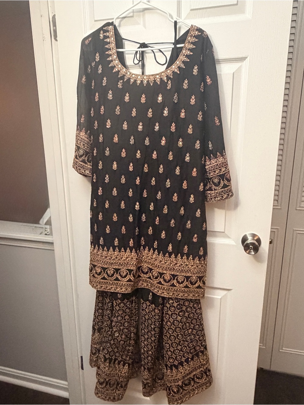 Black and Gold Embroidered Women's Dress